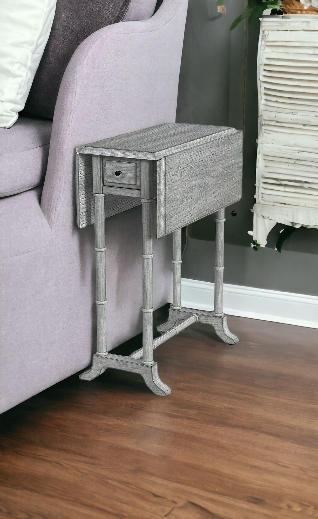 26" Gray Solid And Manufactured Wood Rectangular End Table With Drawer