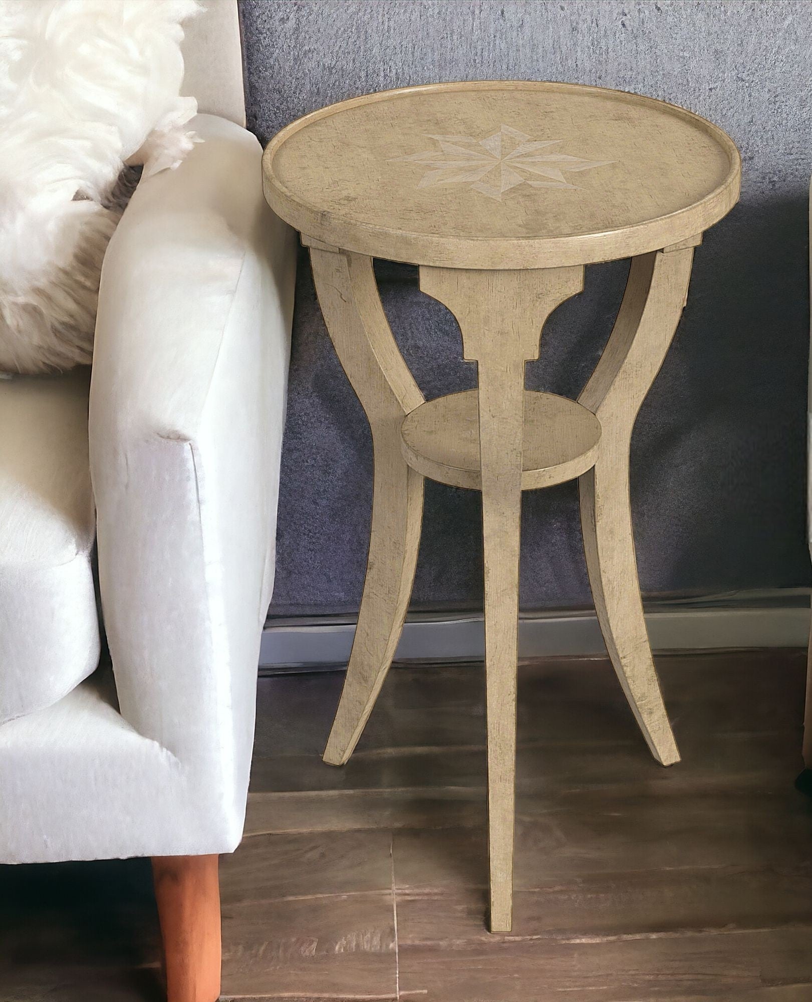 24" Beige Manufactured Wood Round End Table With Shelf