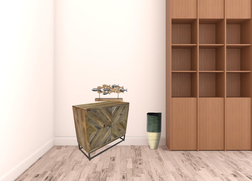 34" Shades of Natural Brown Solid Wood Accent Chest With A Door and Shelves