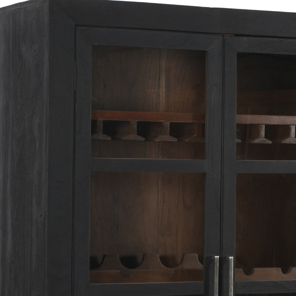 80" Dark Gray Distressed Solid Wood Bar Cabinet With Two Doors
