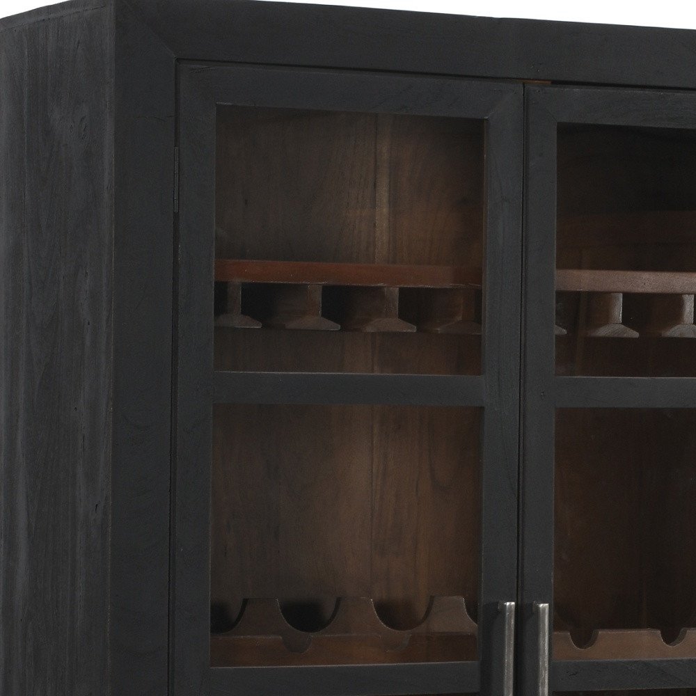 80" Dark Gray Distressed Solid Wood Bar Cabinet With Two Doors