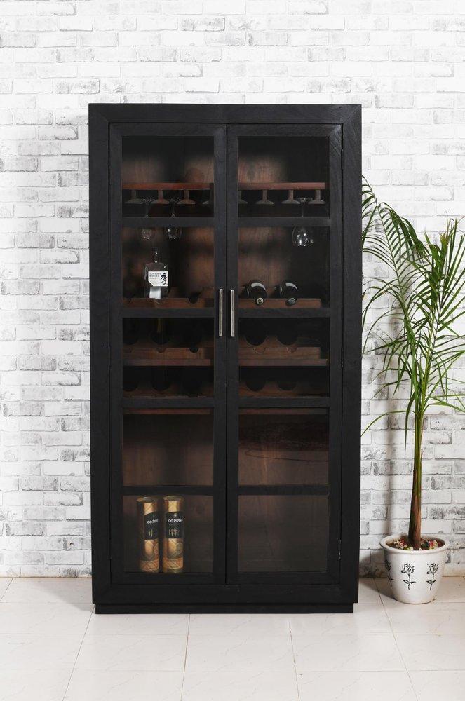 80" Dark Gray Distressed Solid Wood Bar Cabinet With Two Doors