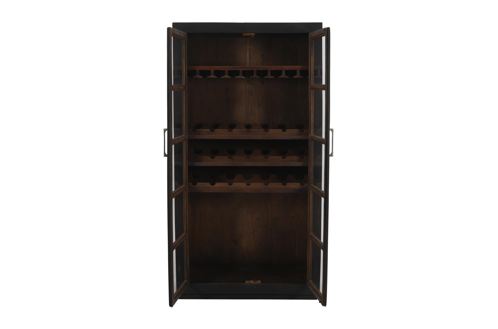 80" Dark Gray Distressed Solid Wood Bar Cabinet With Two Doors