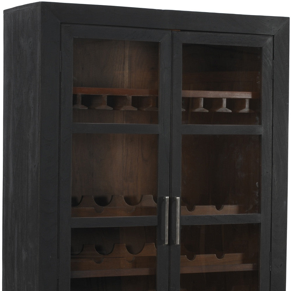 80" Dark Gray Distressed Solid Wood Bar Cabinet With Two Doors