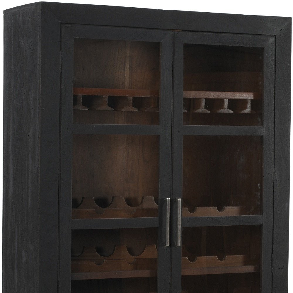 80" Dark Gray Distressed Solid Wood Bar Cabinet With Two Doors