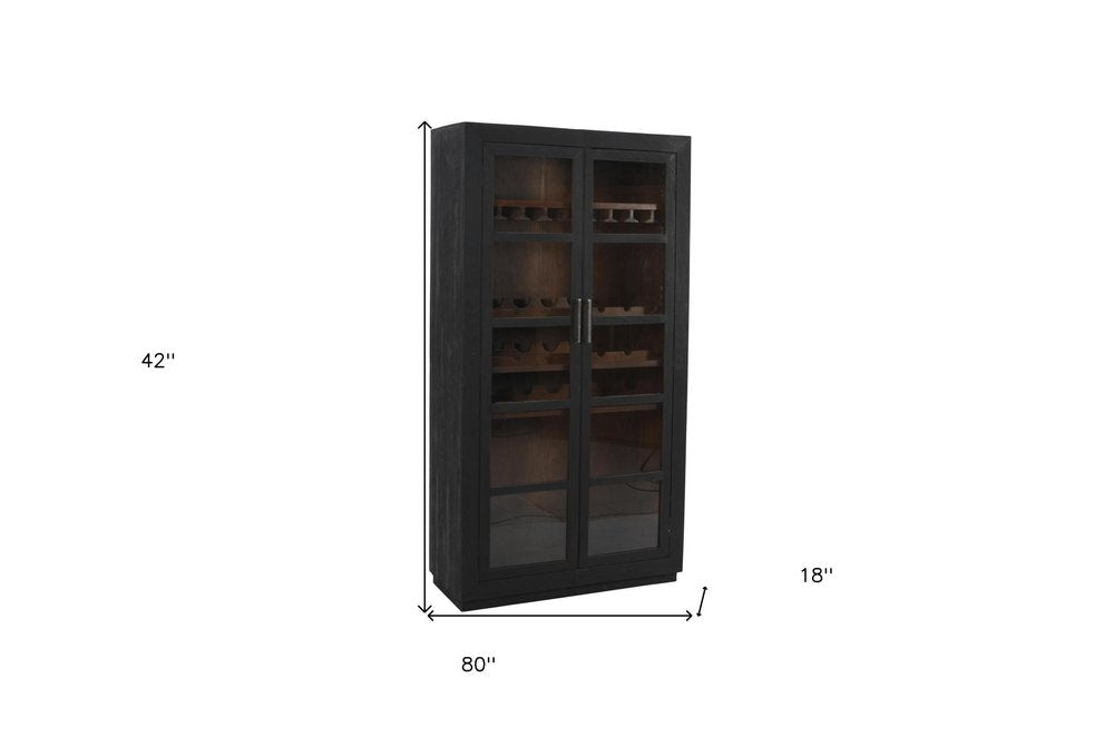 80" Dark Gray Distressed Solid Wood Bar Cabinet With Two Doors