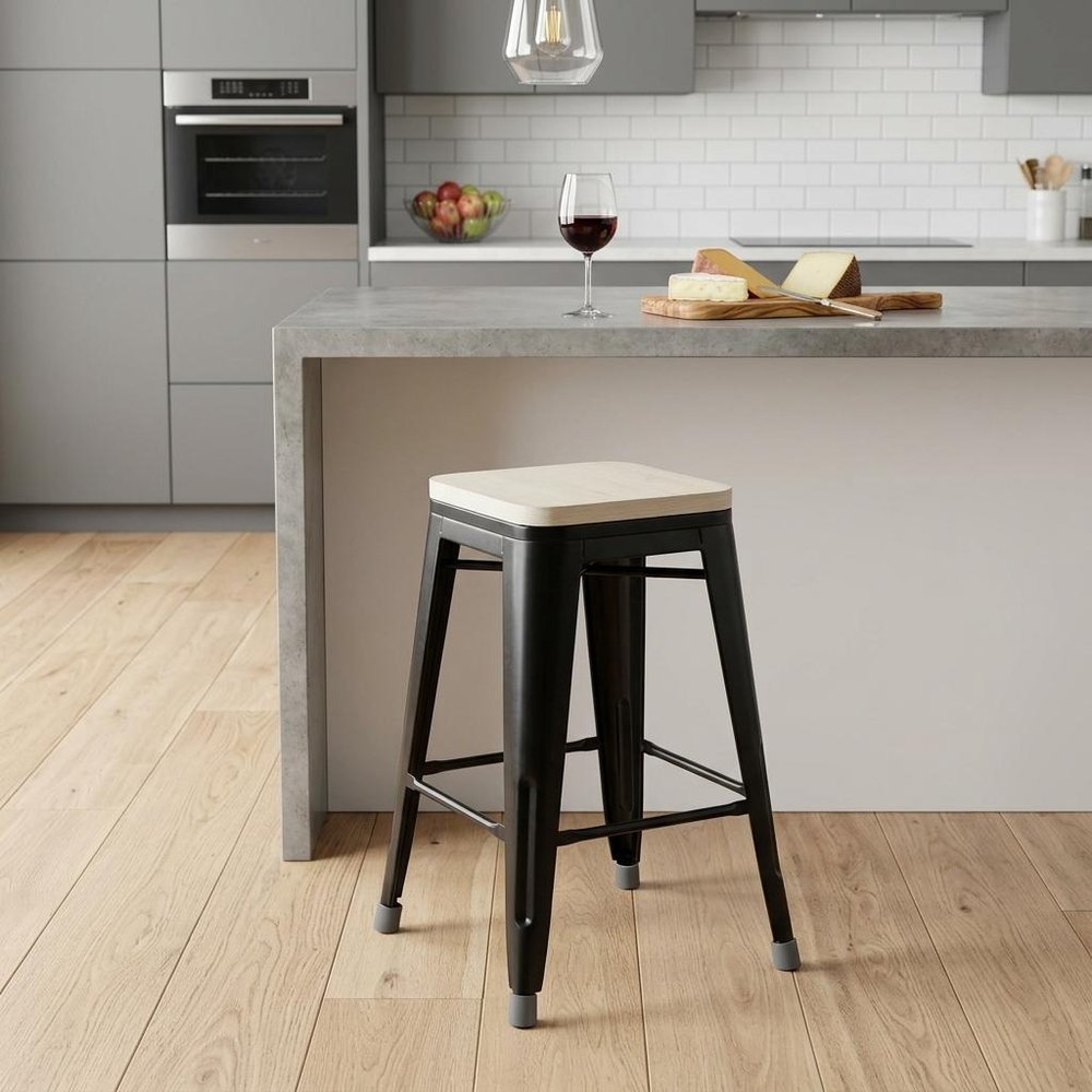 18 " White And Black Steel Backless Bar Chair