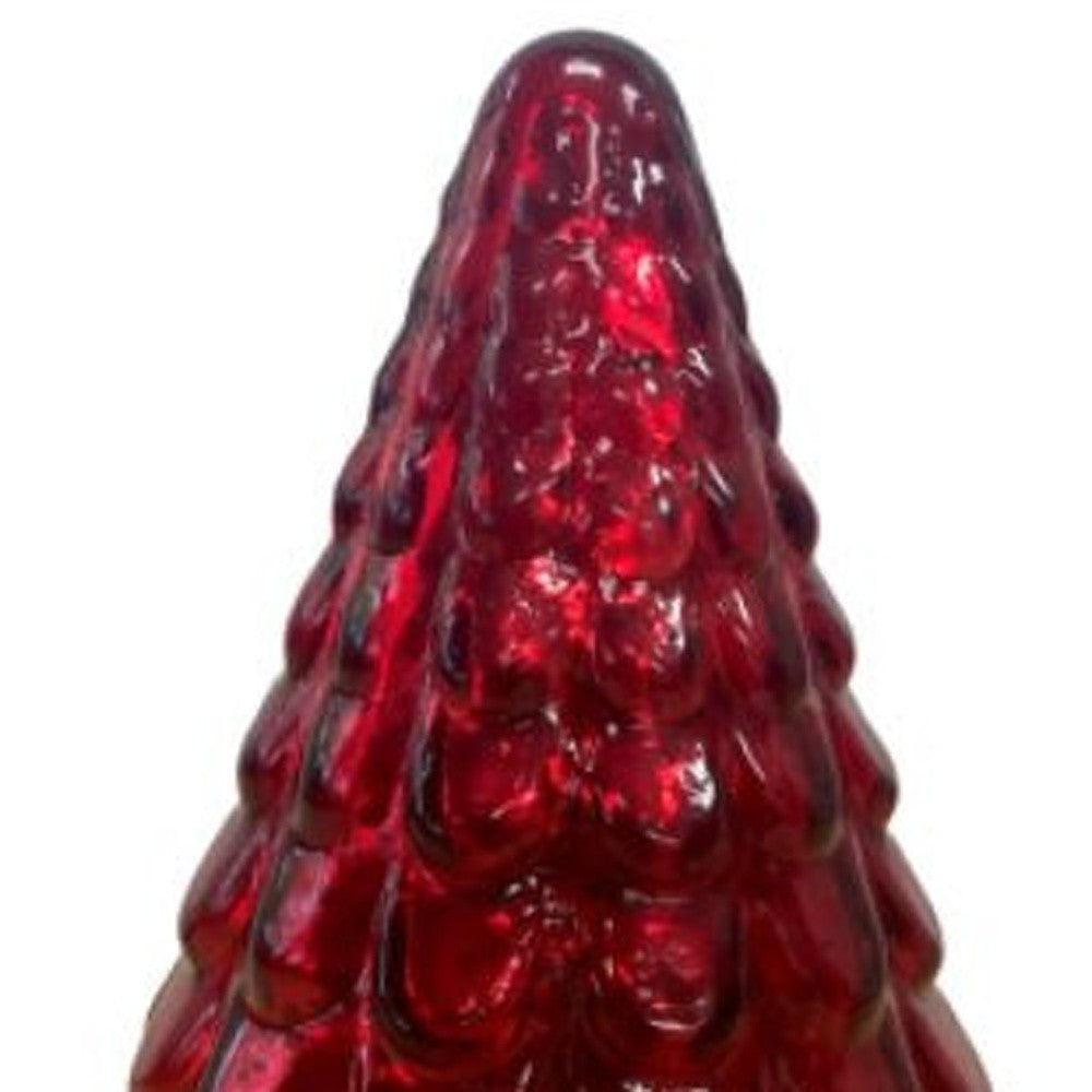 7" Embossed Red Glass Christmas Tree Sculpture