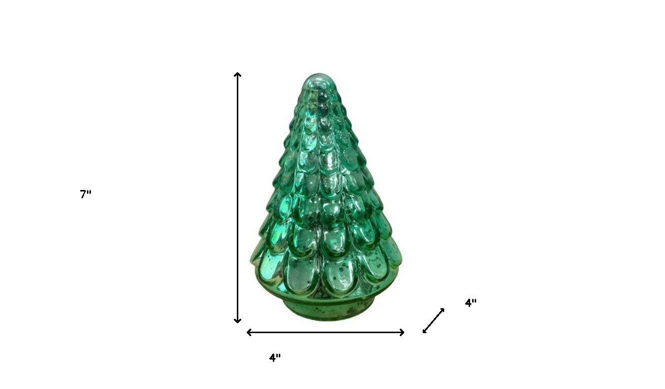 7" Embossed Green Glass Christmas Tree Sculpture