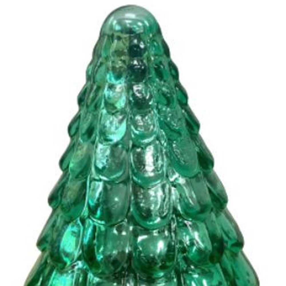 7" Embossed Green Glass Christmas Tree Sculpture