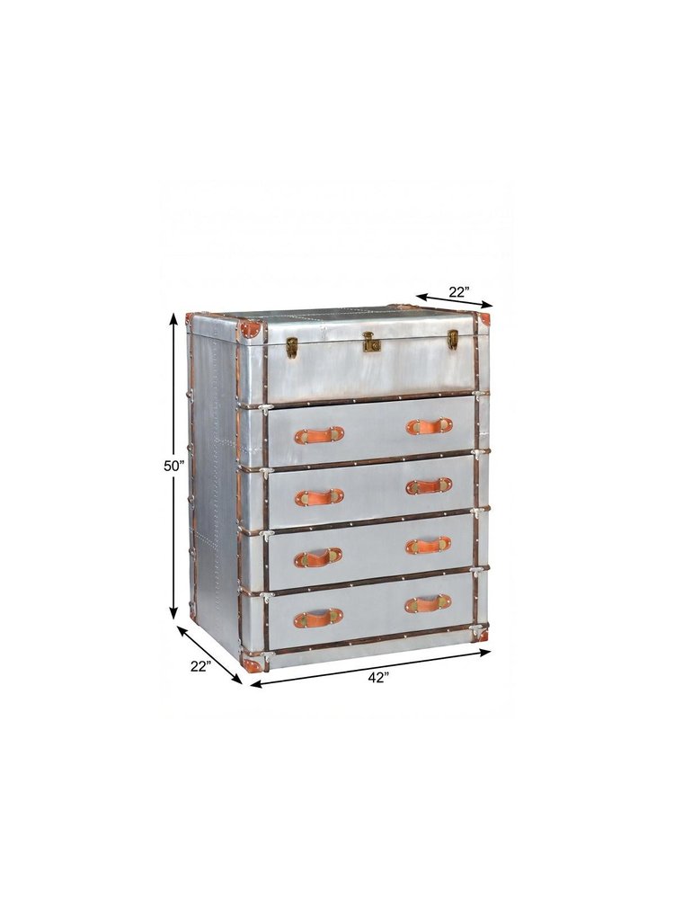 42" Silver Aluminum Four Drawer Dresser