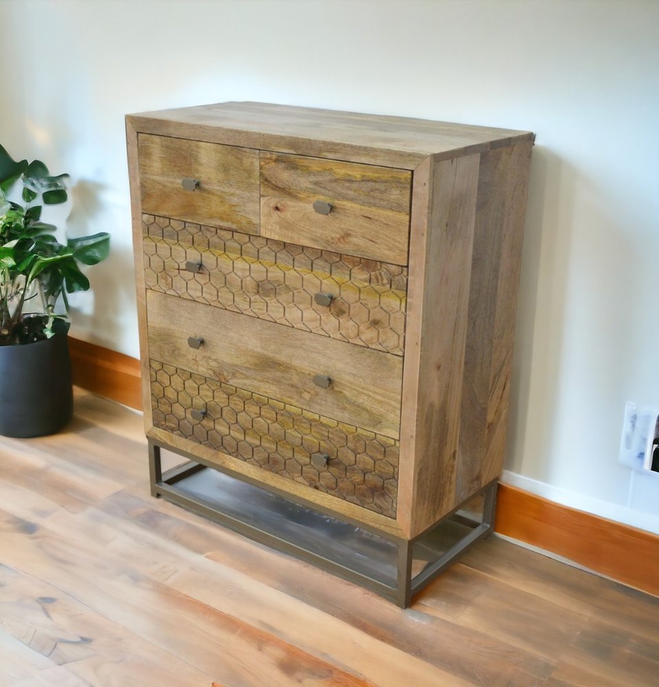 28" Brown Solid Wood Five Drawer Gentlemens Chest