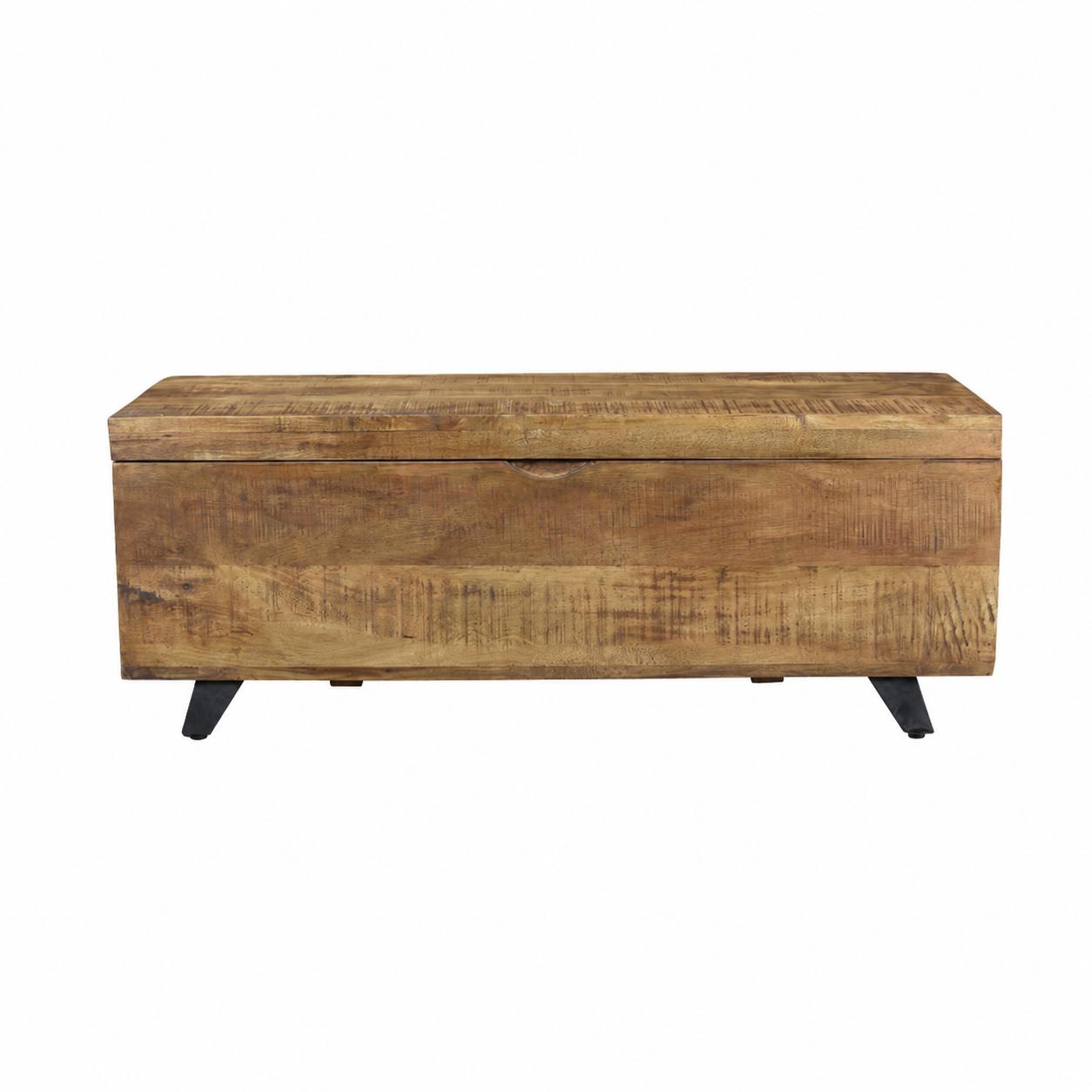 46" Brown and Black Distressed Solid Wood Storage Bench with Flip Top