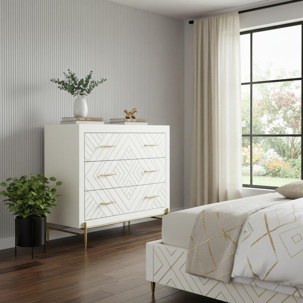 38" Ivory Solid Wood Three Drawer Dresser