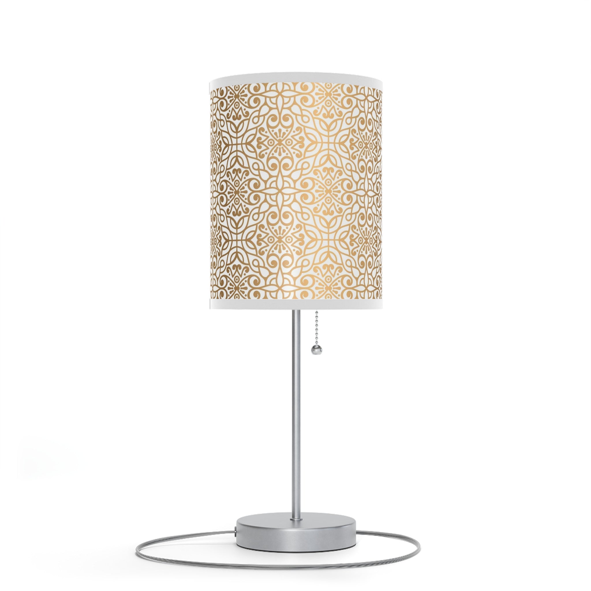 20" Silver Metal Standard Table Lamp With White And Gold Cylinder Shade