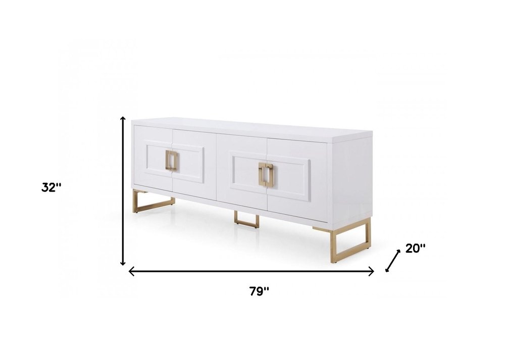 79" Gold And White Wood Sideboard With Four Doors