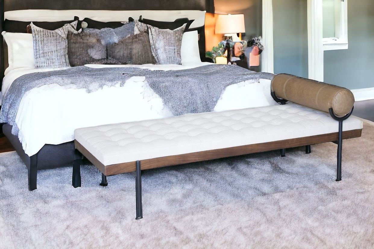 72" Black And Ivory Upholstered Cotton Blend Bedroom Bench
