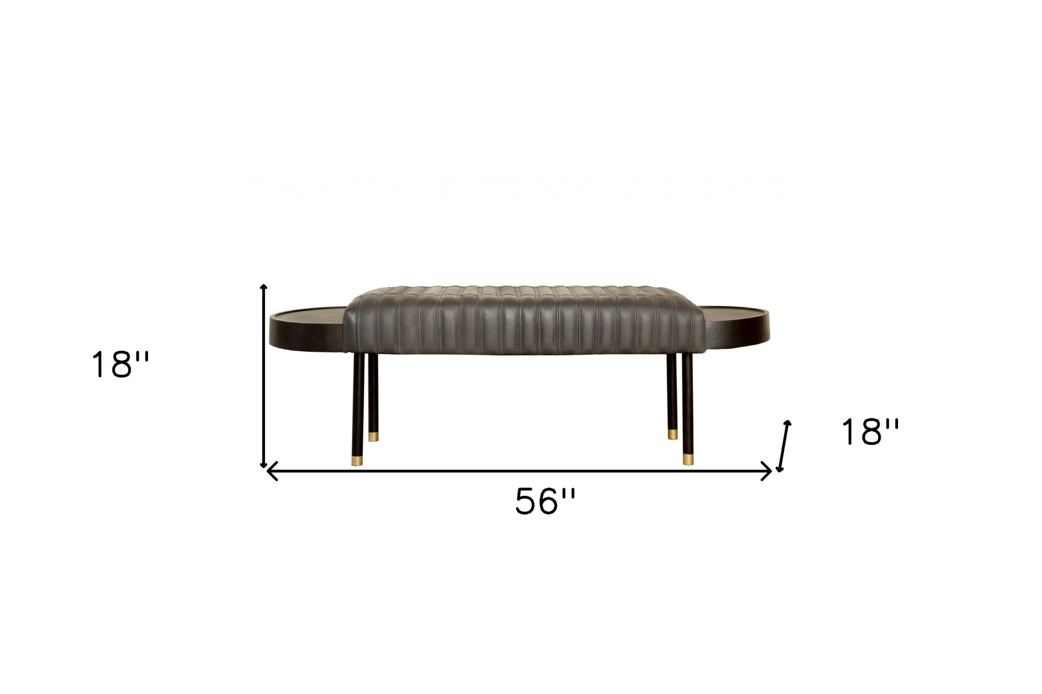 56" Dark Gray and Black Upholstered Genuine Leather Bench
