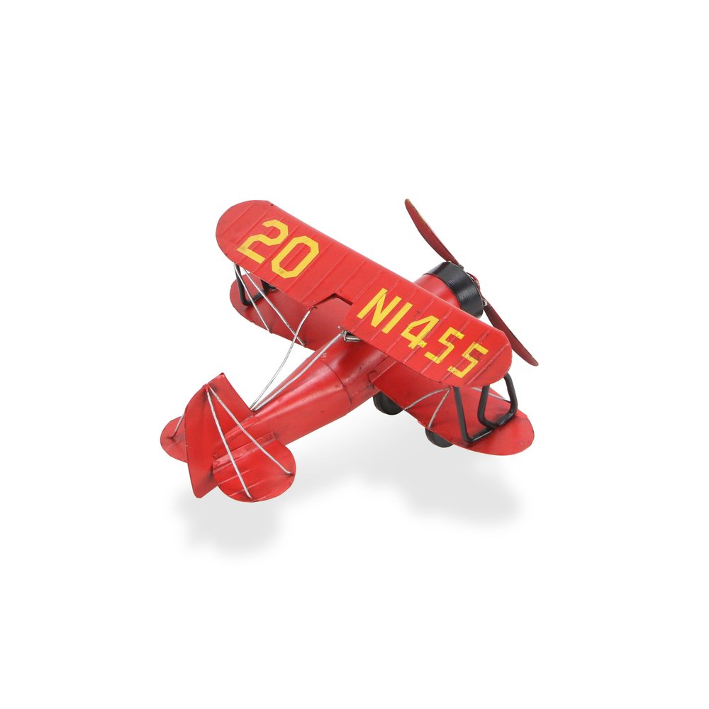 5" Red and Black Metal Hand Painted 1933 G5 Bi Plane Model Airplane