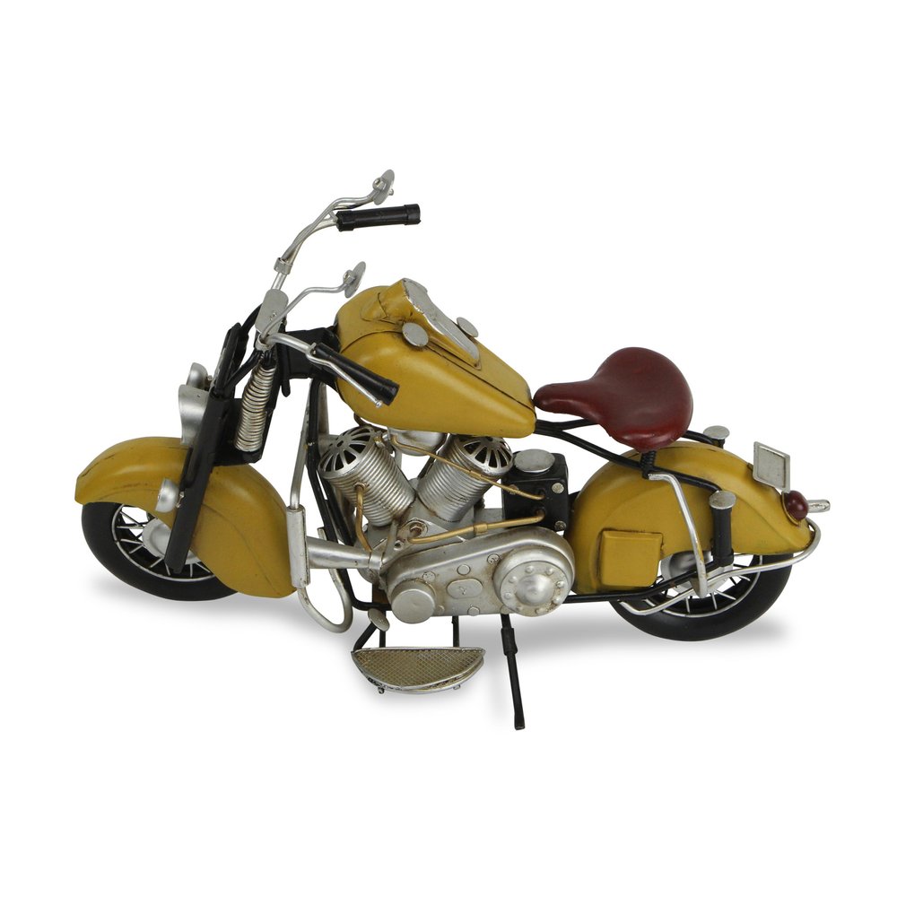 8" Yellow and Black Metal Hand Painted Model Motorcycle Tabletop Sculpture