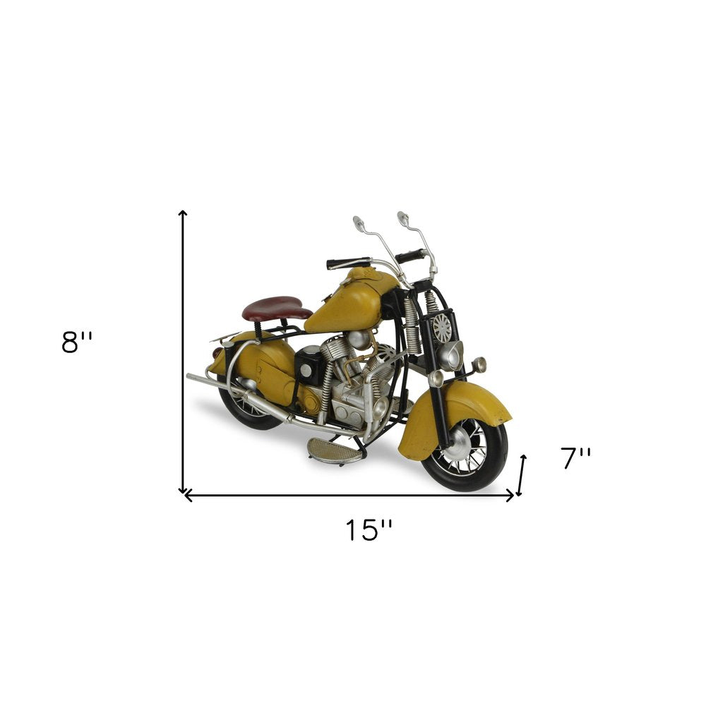 8" Yellow And Black Metal Hand Painted Motorcycle Model Motorcycle