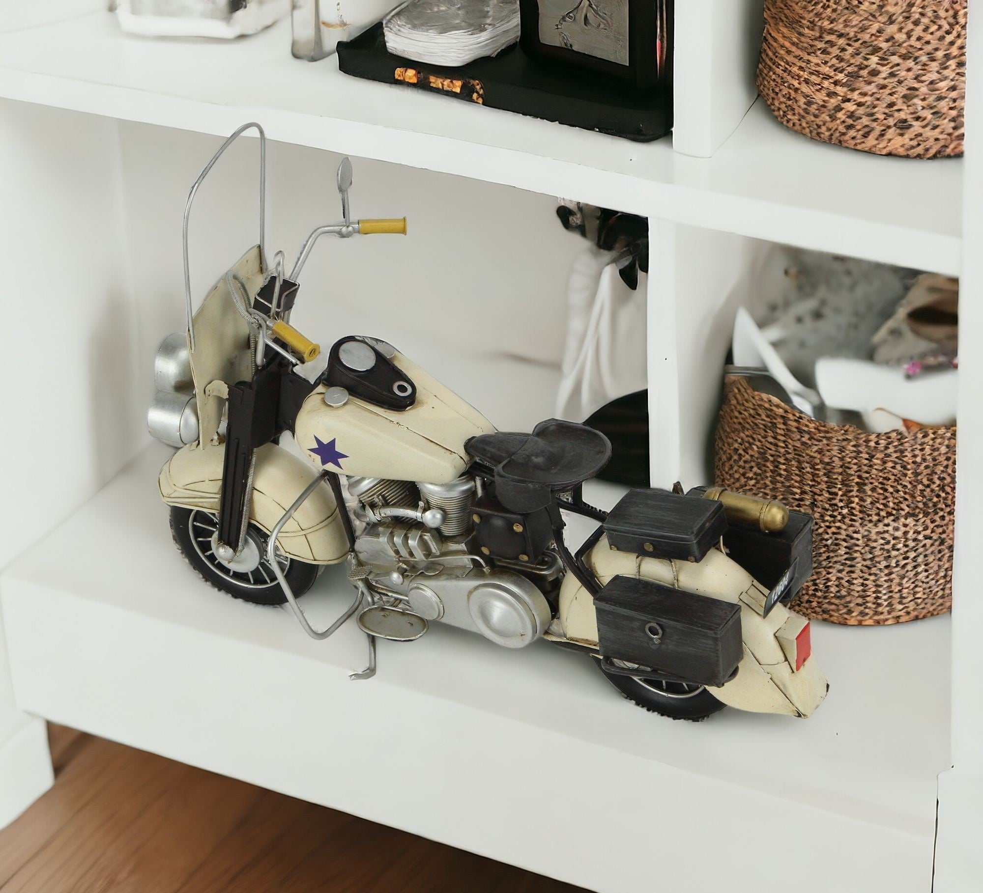 10" Cream Metal Hand Painted Model Motorcycle