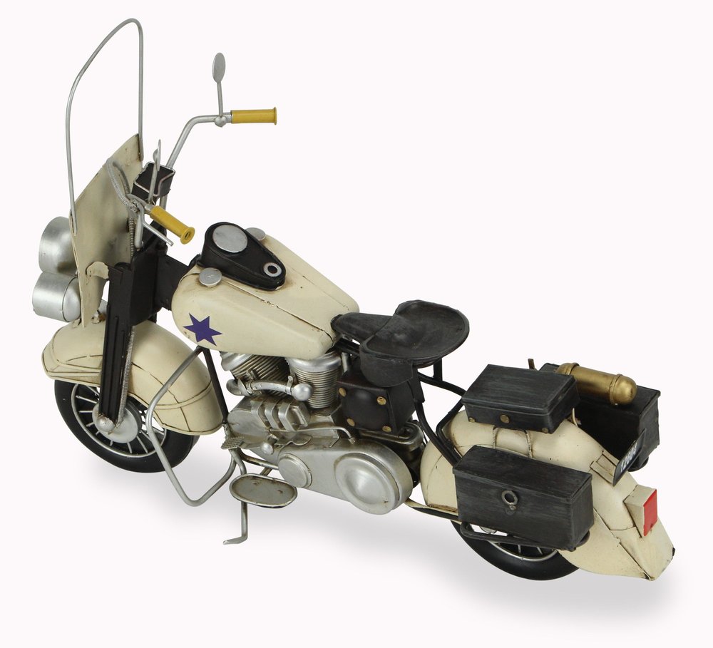 10" Cream Metal Hand Painted Early 1900's Police Motorcycle Model Model Motorcycle