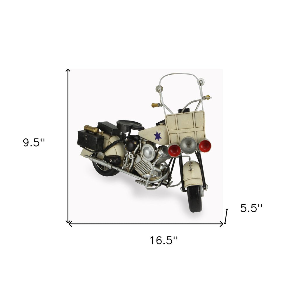 10" Cream Metal Hand Painted Motorcycle Model Motorcycle