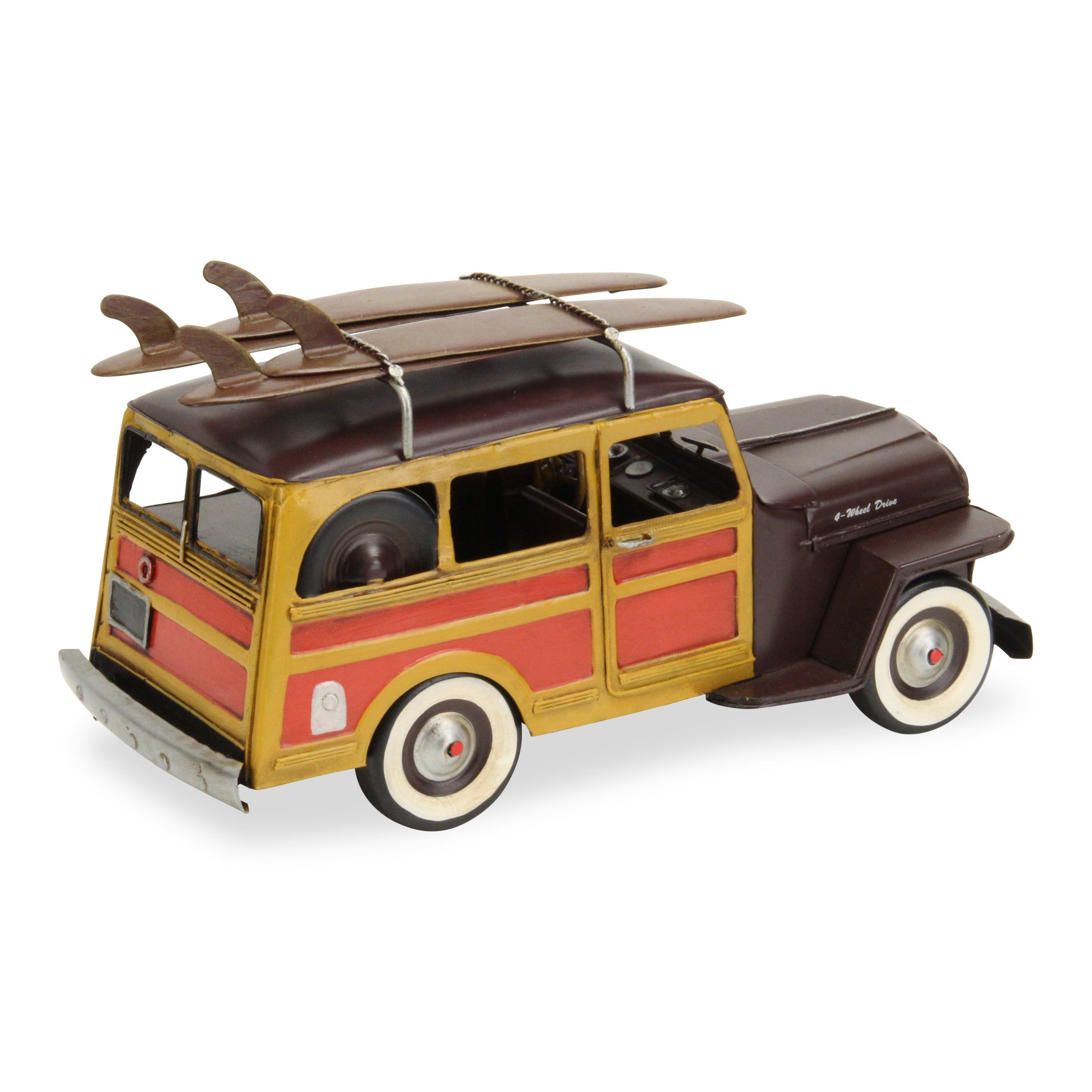 8" Yellow and Brown Metal Hand Painted Model Car