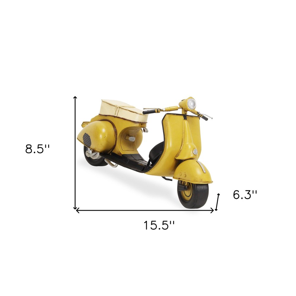 9" Yellow and Black Metal Hand Painted 1959 Yellow Scooter Model Motorcycle