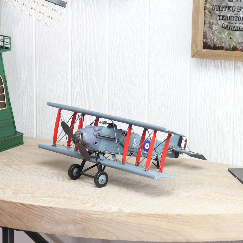 5" Red and Gray Metal Hand Painted 1916 Gray Bristol F28 Fighter Plane Model Airplane