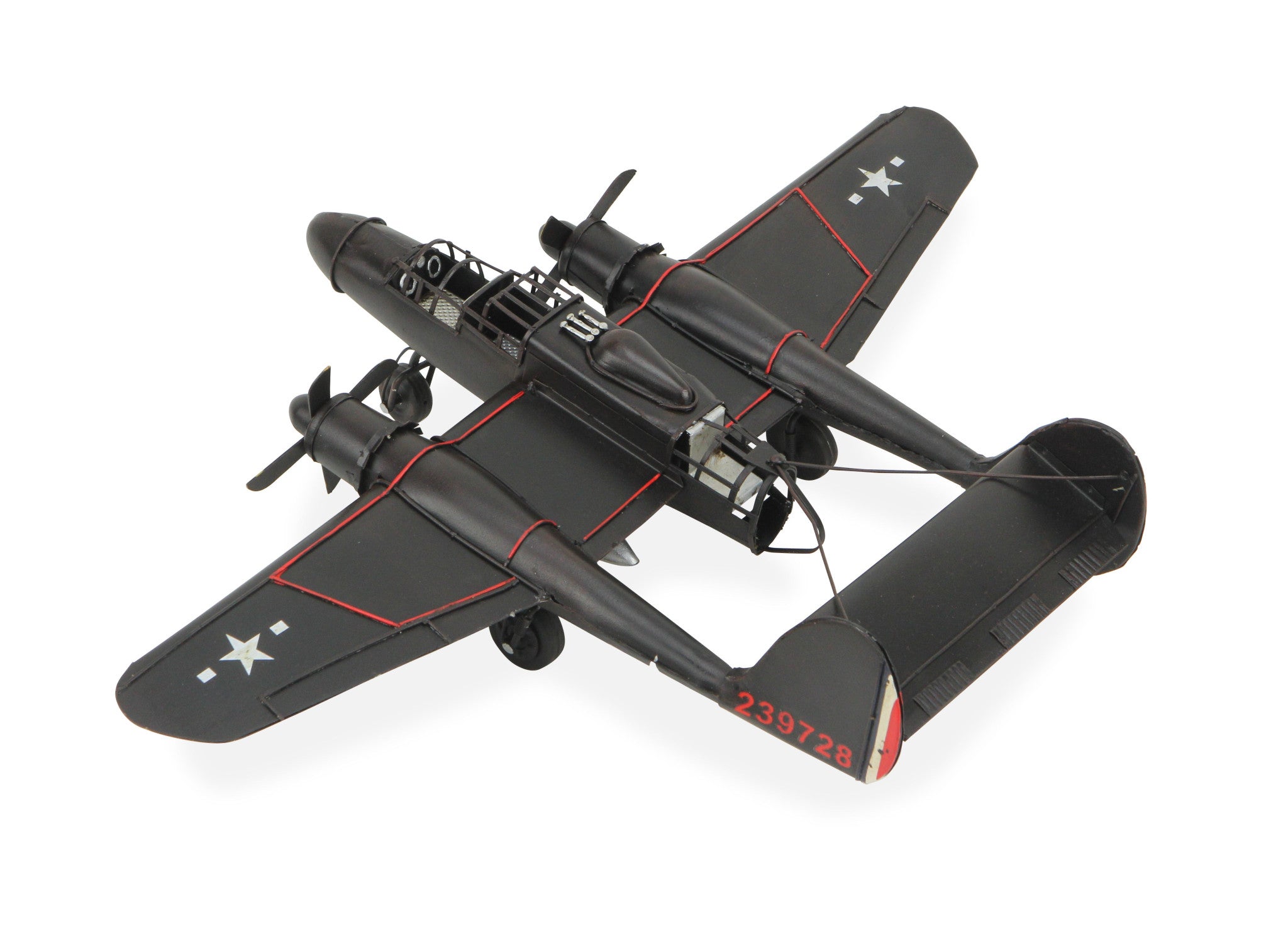 4" Black and Red Metal Hand Painted Model Airplane