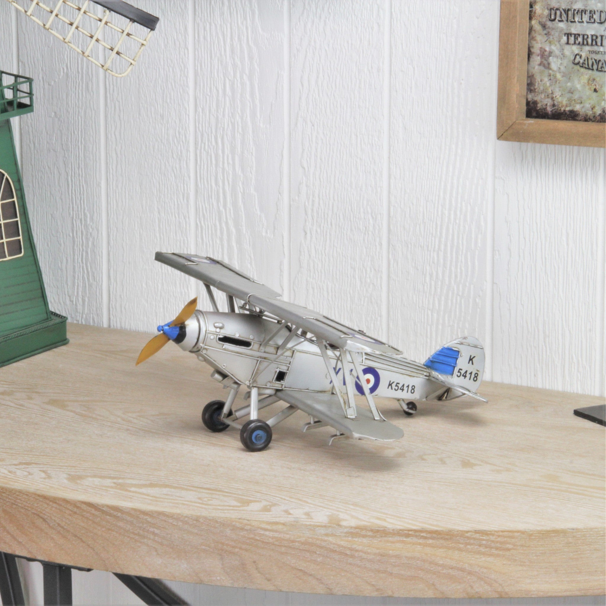 5" Blue and Gray Metal Hand Painted Model Airplane