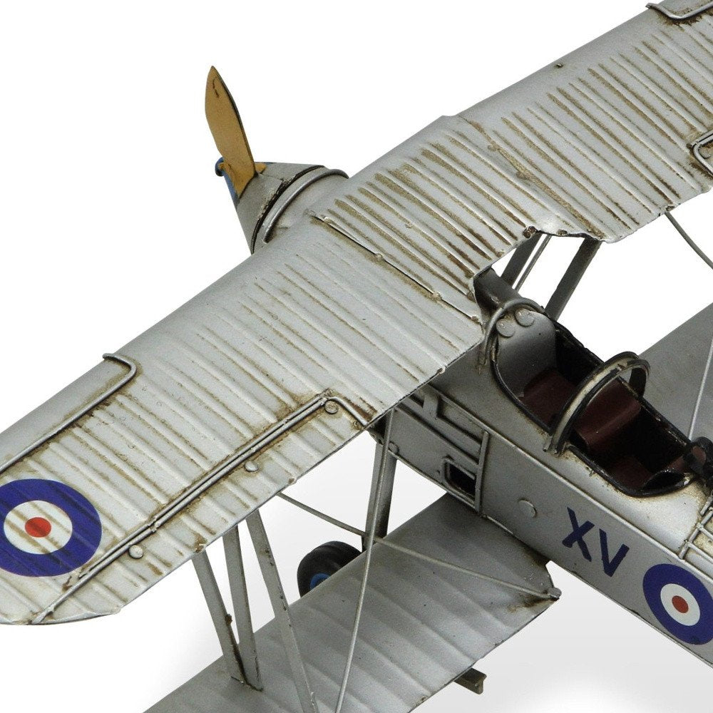 5" Blue and Gray Metal Hand Painted Model Airplane Tabletop Sculpture