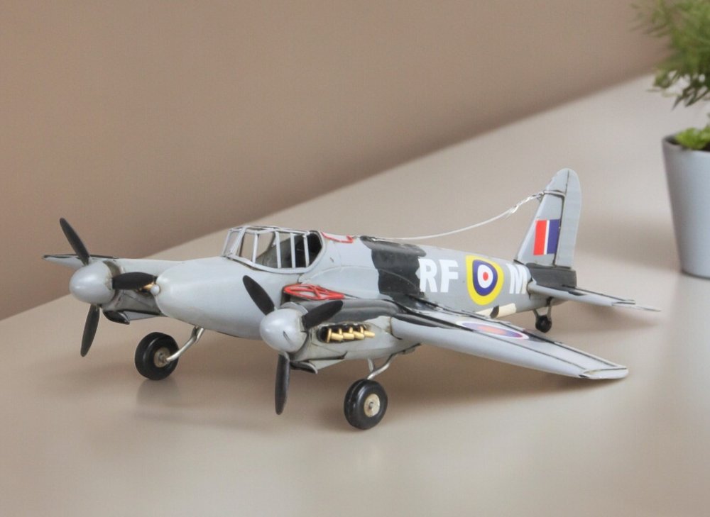 4" Black and Gray Metal Hand Painted Model Airplane Tabletop Sculpture