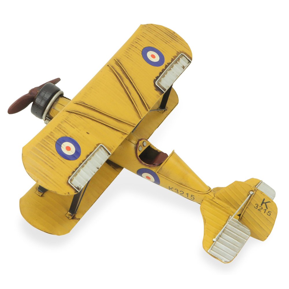 6" Yellow and Black Metal Hand Painted Model Airplane Tabletop Sculpture