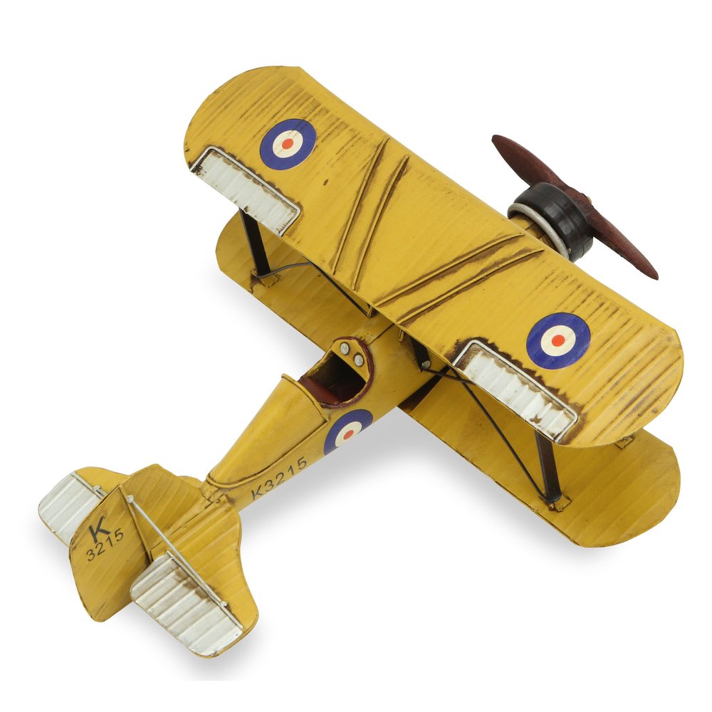 6" Yellow and Black Metal Hand Painted Model Airplane Tabletop Sculpture