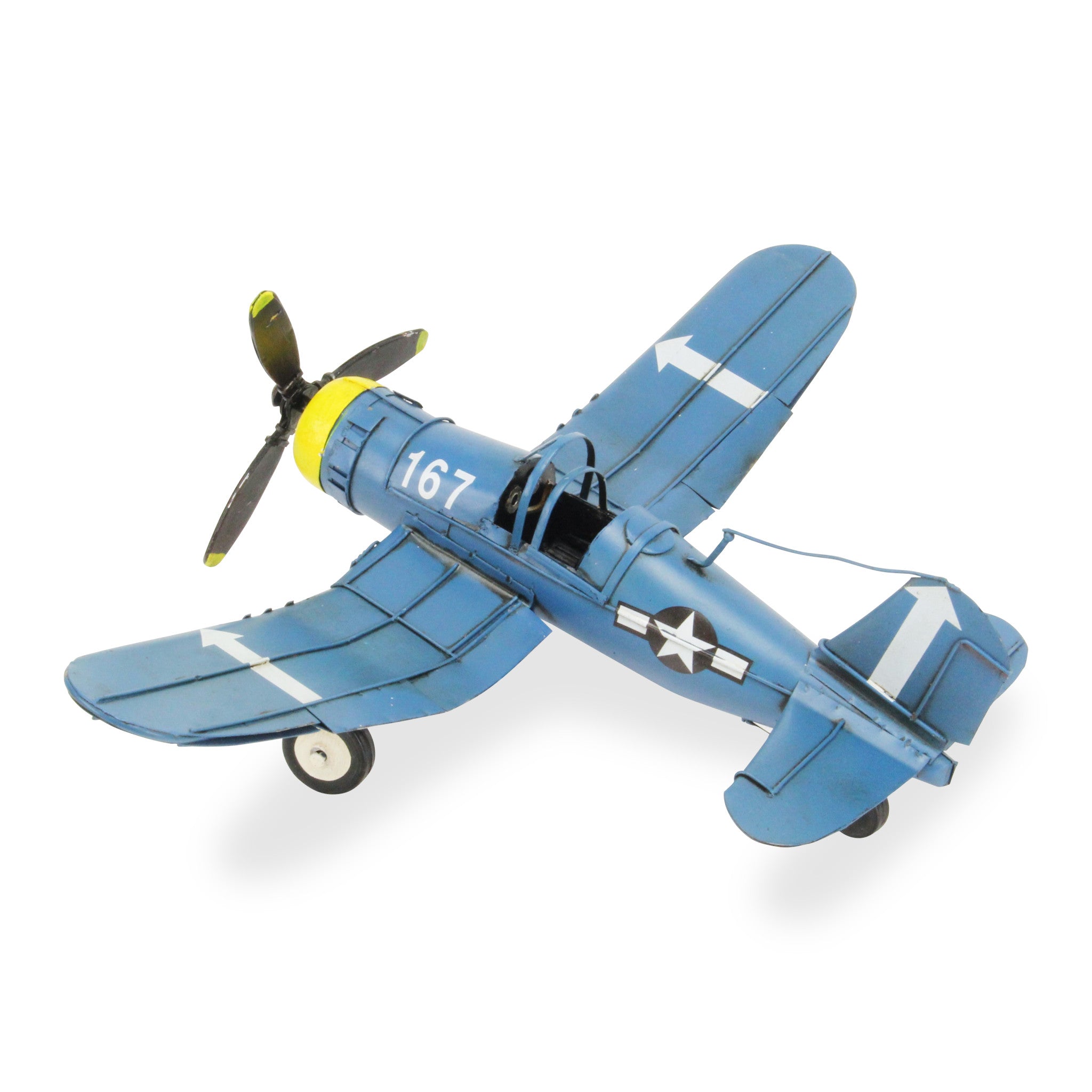 5" Blue and Yellow Metal Hand Painted Model Airplane