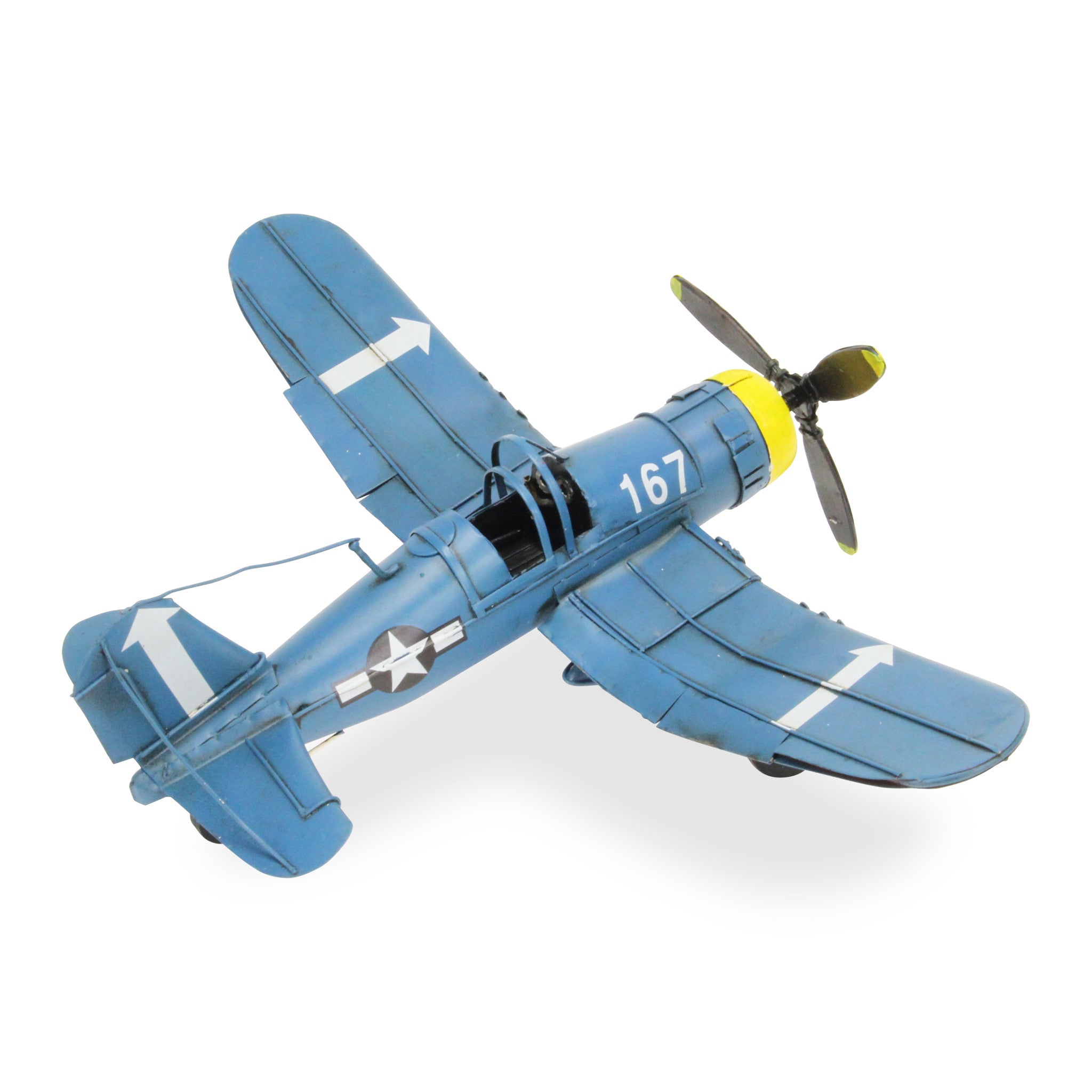 5" Blue and Yellow Metal Hand Painted Model Airplane