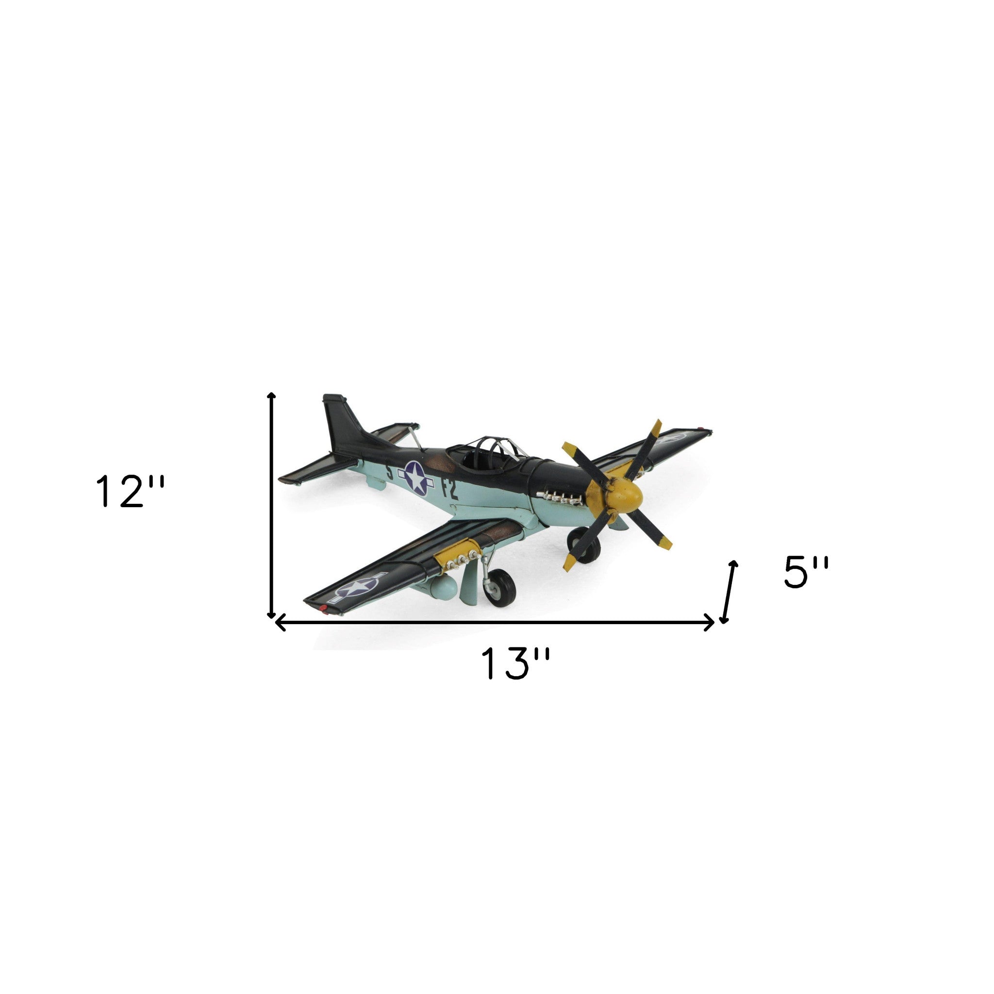 5" Black and Yellow Metal Hand Painted Model Airplane