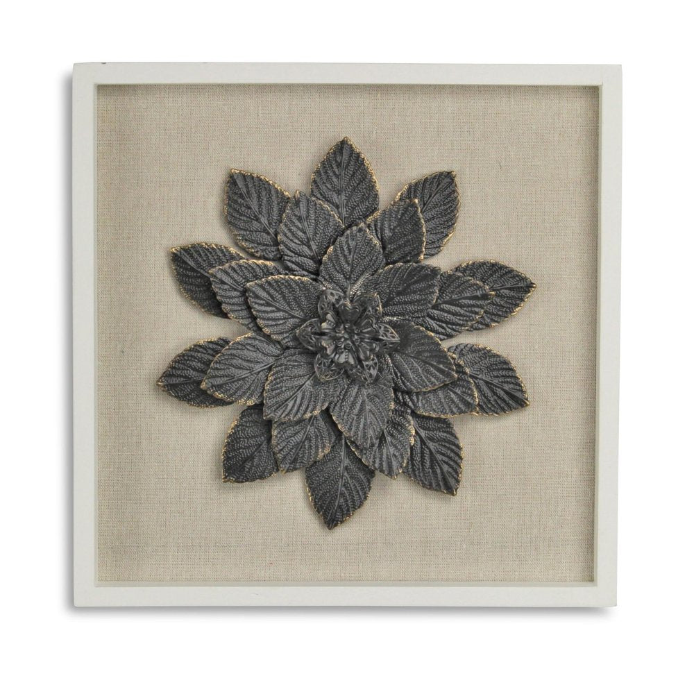 12" X 13" Black And Gold Flower Wood and Metal Wall Decor