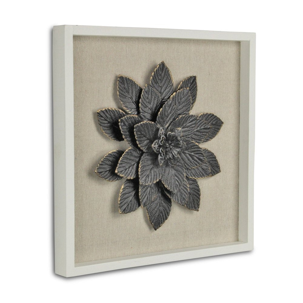 12" X 13" Black And Gold Flower Wood and Metal Wall Decor