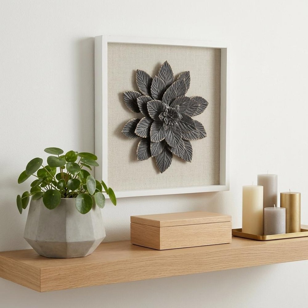 12" X 13" Black And Gold Flower Wood and Metal Wall Decor