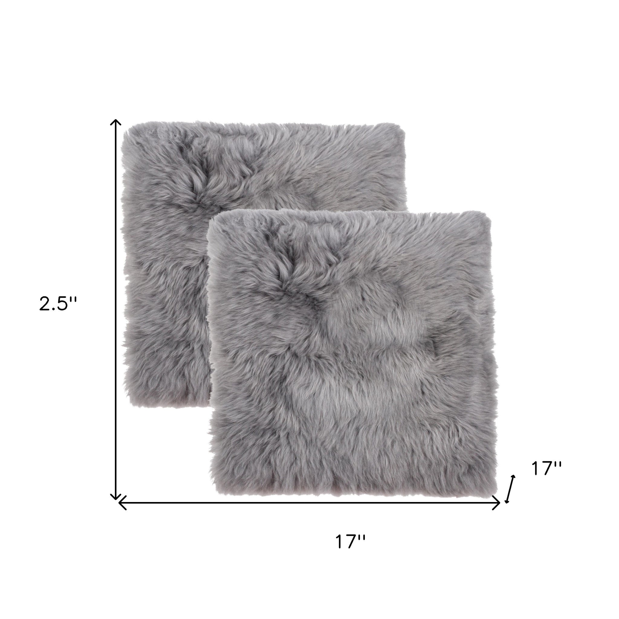 Set Of Two 17" X 17" Grey Wool Chair Pads