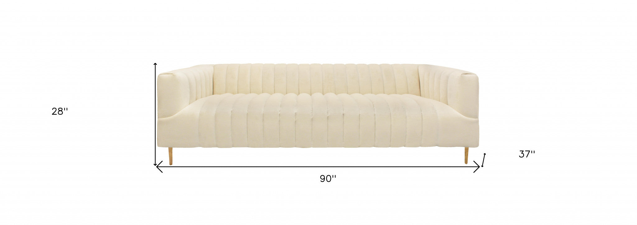 90" Ivory Channeled Velvet and Gold Sofa