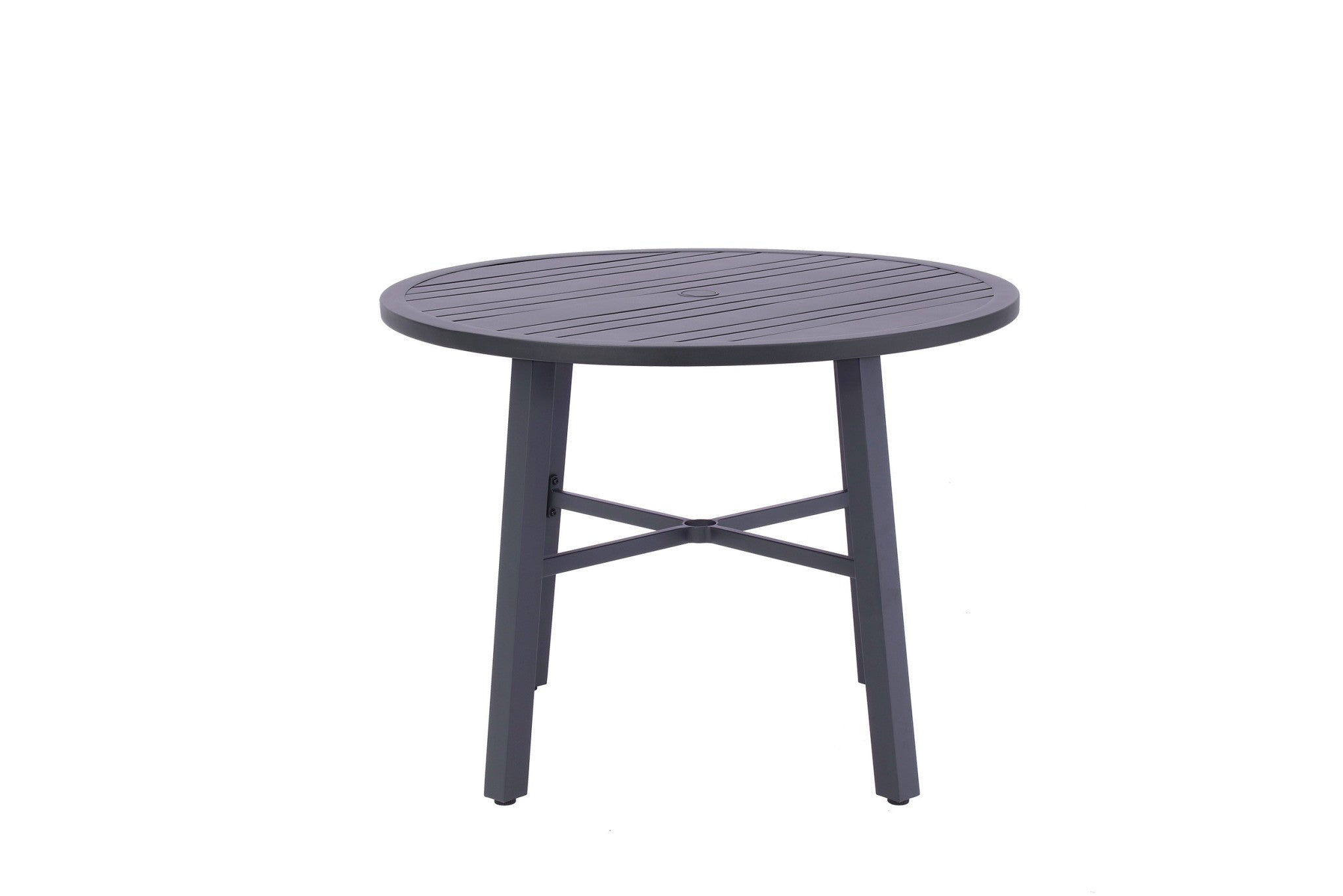 42" Black Rounded Metal Outdoor Dining Table With Umbrella Hole