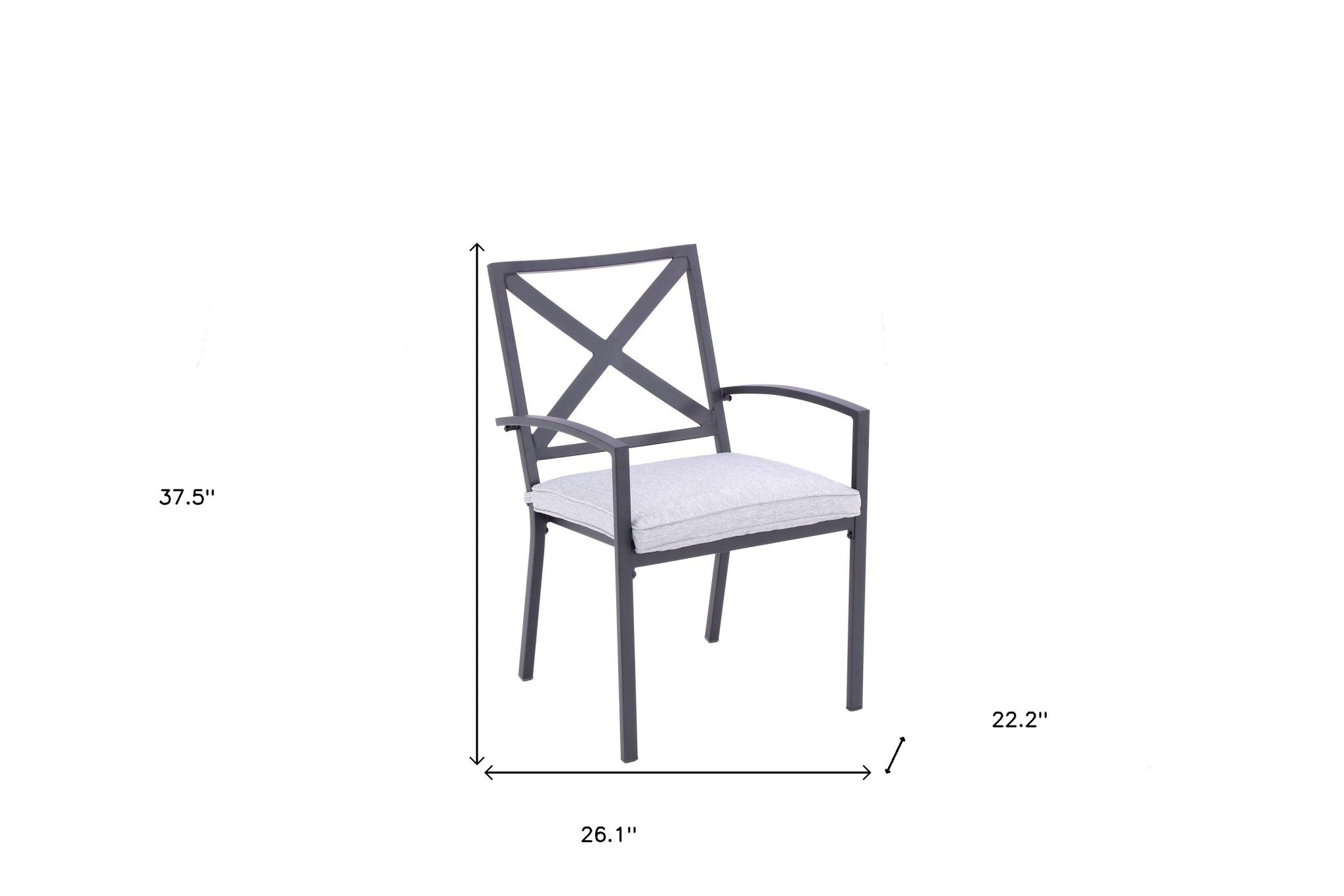 Set of Two Dark Gray Aluminum Outdoor Stacking Dining Chairs with Light Gray Cushion