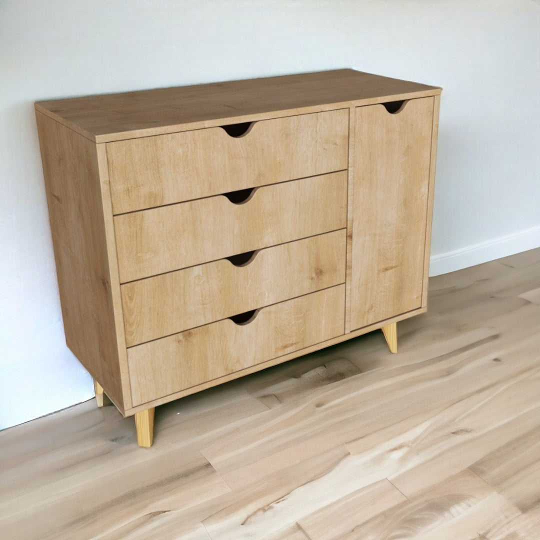 35" Natural Solid Wood Four Drawer Combo Dresser