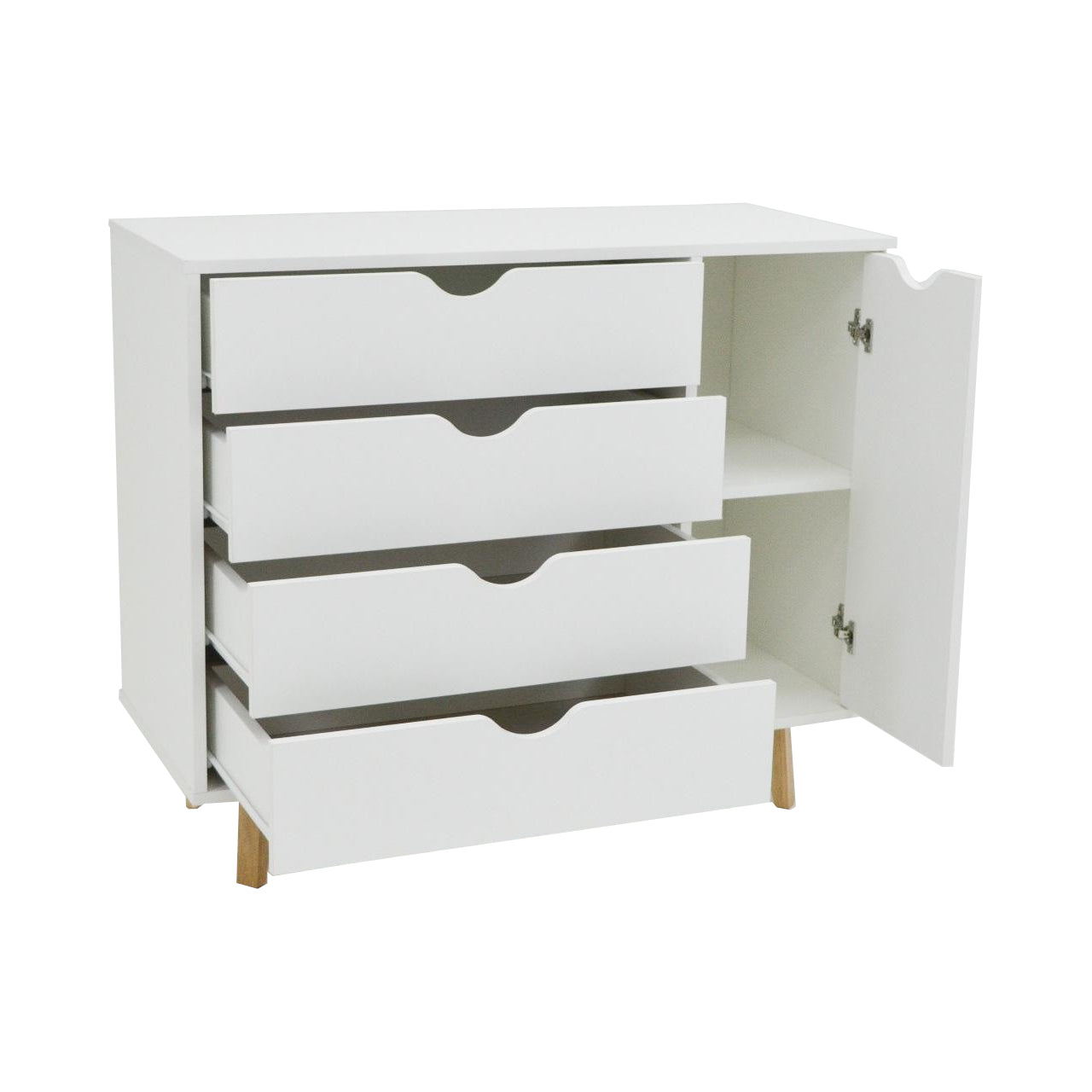 35" White Solid Wood Four Drawer Combo Dresser