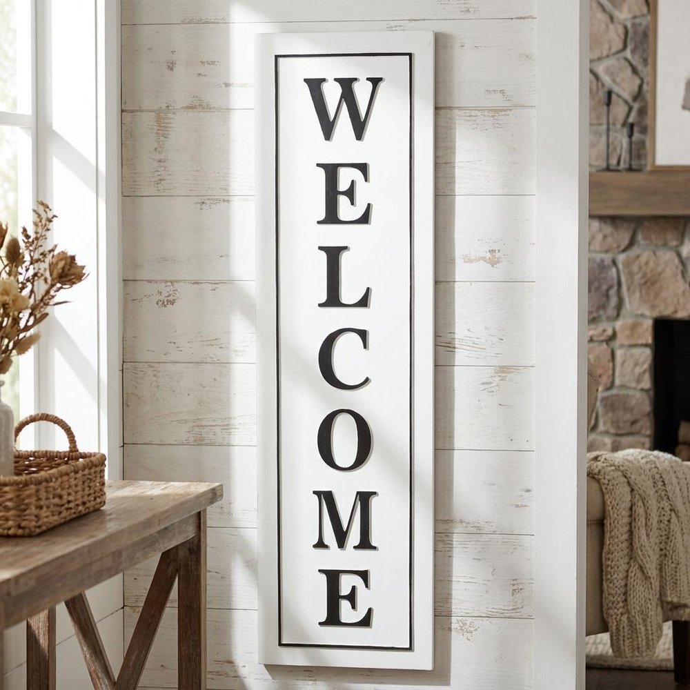 39" X 11" White And Black Welcome Metal Wall Decor
